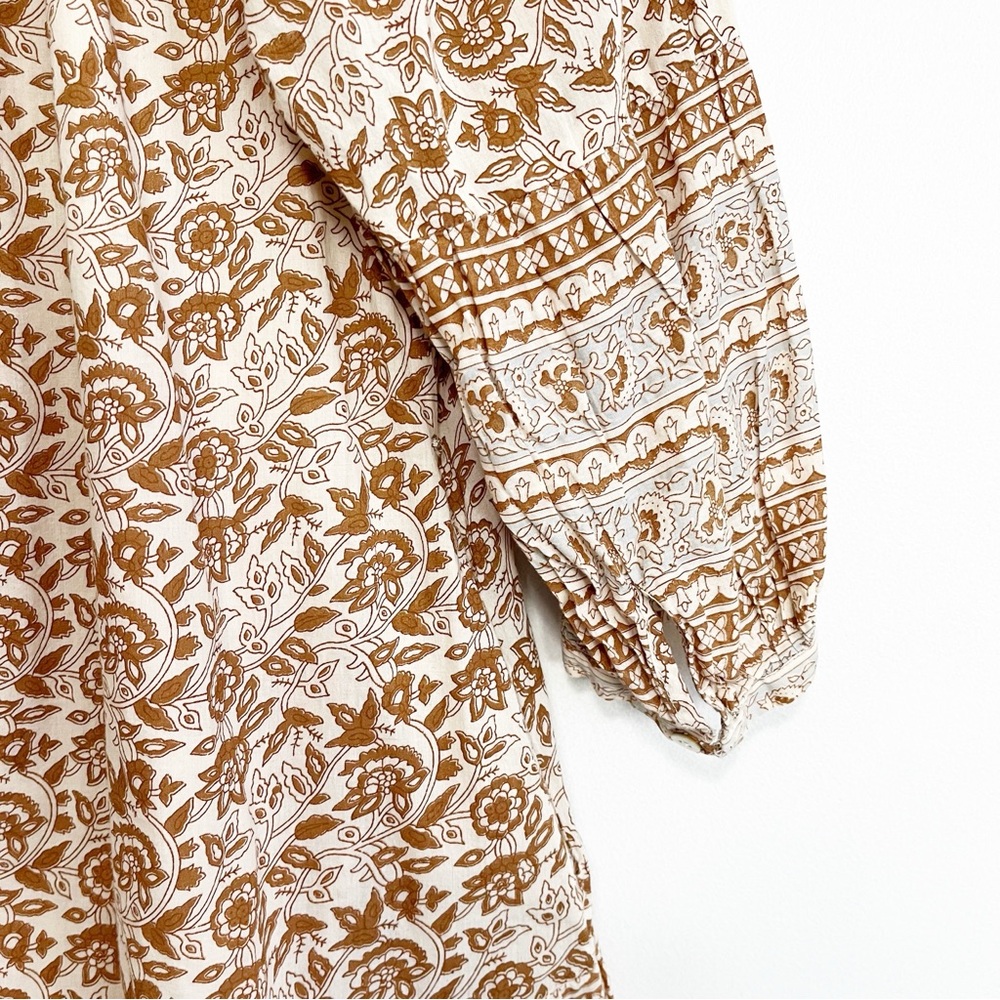 BOGO! Cleobella Rosy Block Print Cotton Mini Dress Tan Size Small - Picture 9 of 11